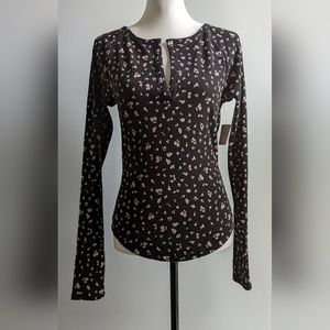 NWT...Intimately Free People Black Floral Henley Size M